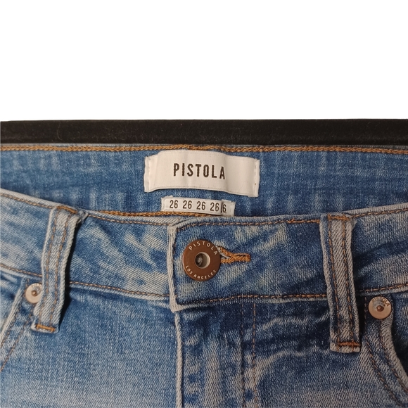PISTOLA Medium Wash Blue Skinny Cuff Hem High Rise Jeans 26 - Picture 2 of 7